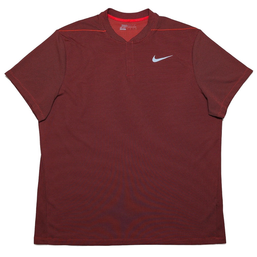 NIKE Blade Polo Mens 2XL Red Excellent Dri-FIT Striped Golf Shirt 833153-852